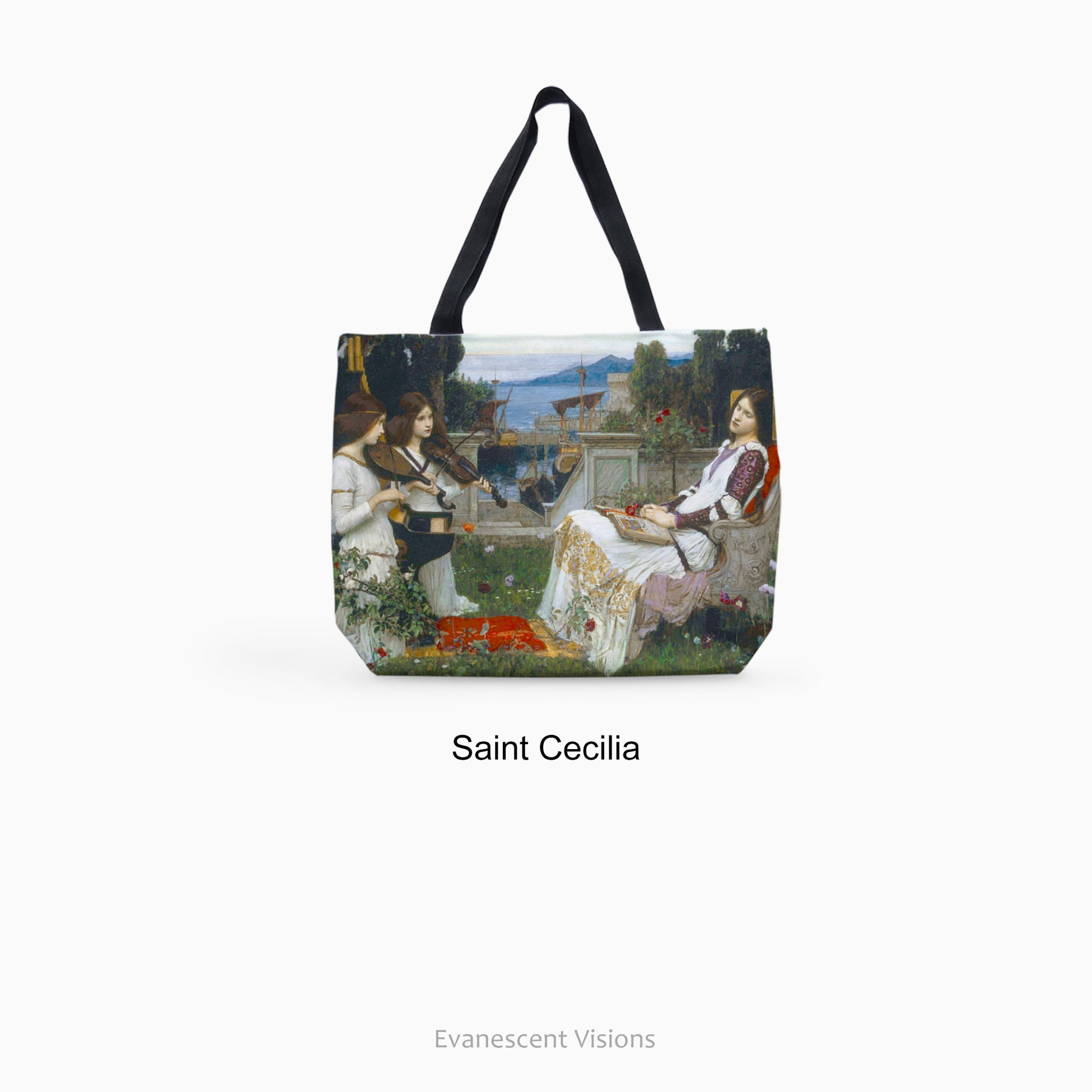 Waterhouse Pre-Raphaelite Paintings Large Tote Shopping Bag with Saint Cecilia design