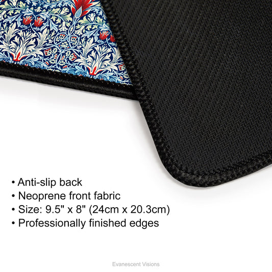 William Morris Patterned Decorative Art Mouse Mat PRoduct Details, Front and Back