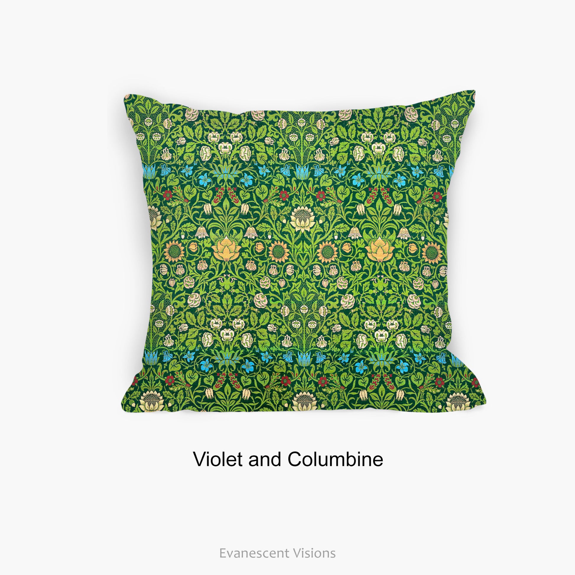 William Morris Patterned Decorative Art Cushion, violet & columbine design