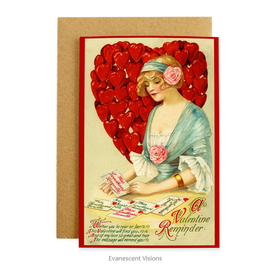 Vintage Lady with Red Hearts Valentine Card