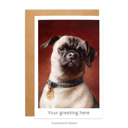 Personalised Card with a Pug dog portrait by Carl Reichert with envelope  