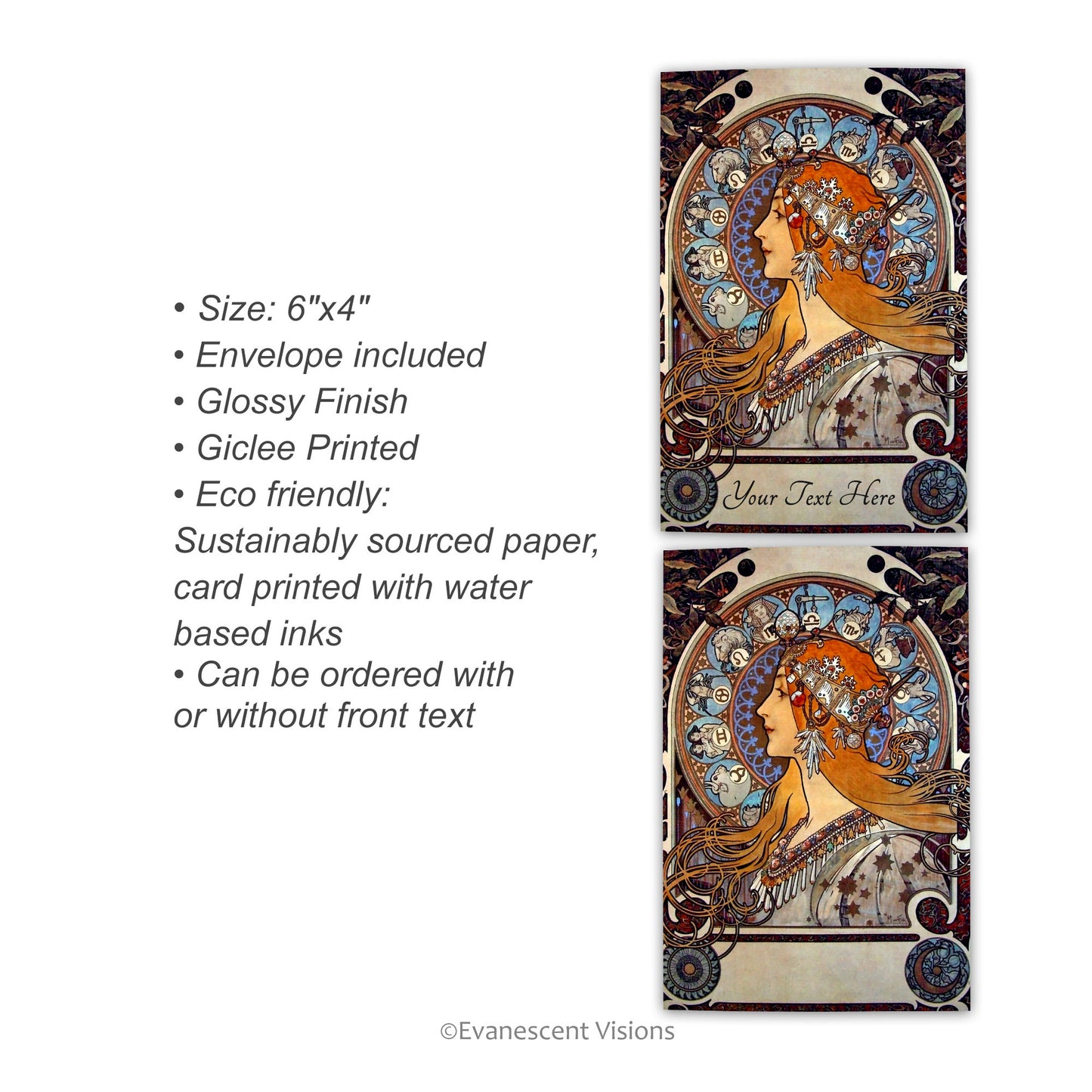Art Nouveau Zodiac Card, With product detail text