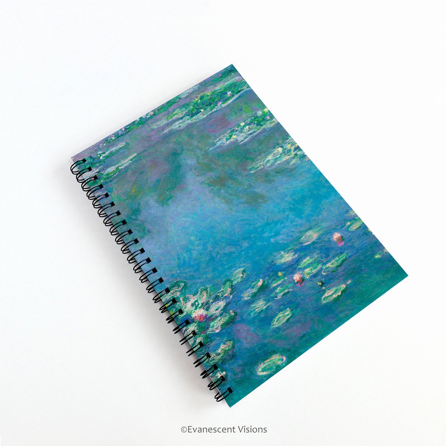 angled view of the claude Monet Water Lilies Fine Art Spiral Bound Notebook