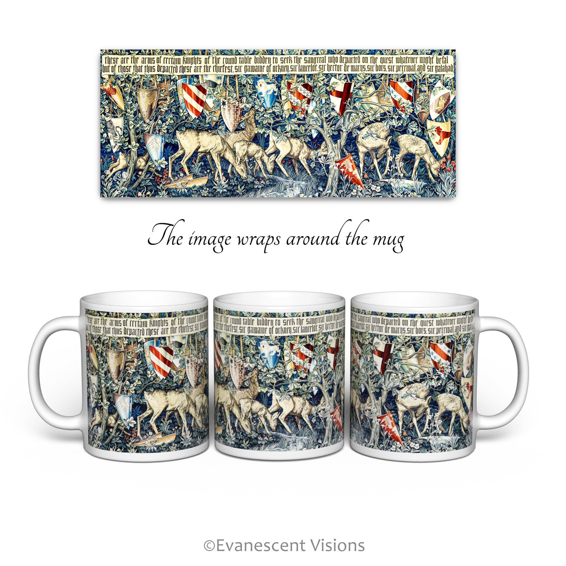 view of all sides of the William Morris Vedure Panel Art Mug